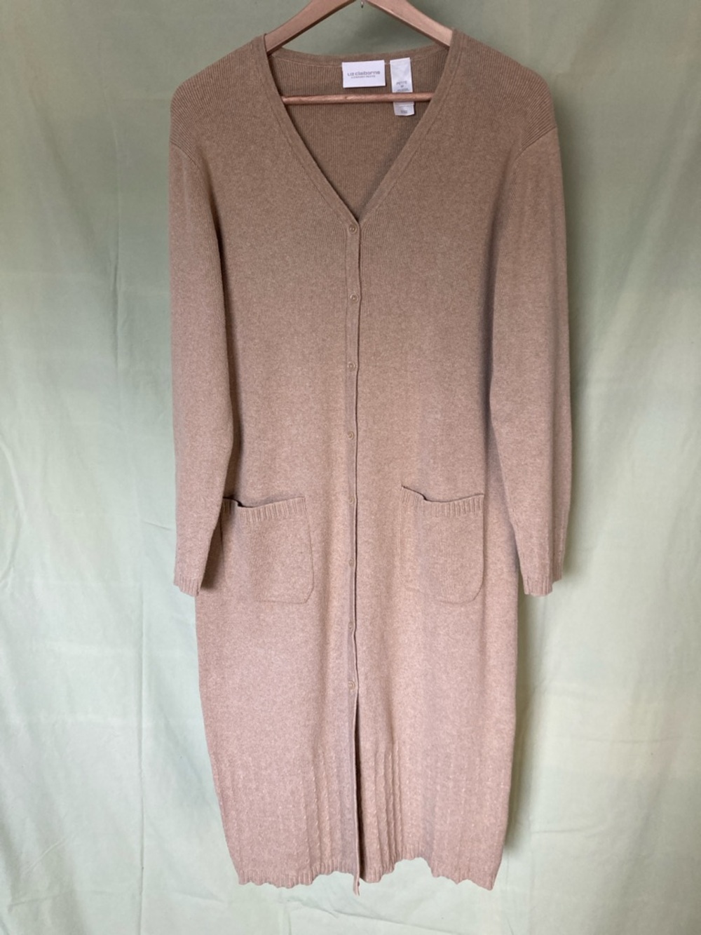 Liz Claiborne Women’s Long Tan Button-Front Cardigan Size-PM